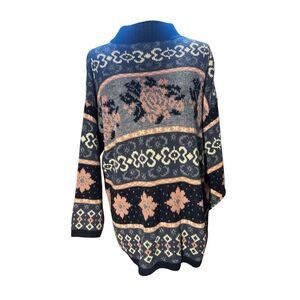 Vintage Floral Sweater Roses Oversized XL Retro 80s 90s